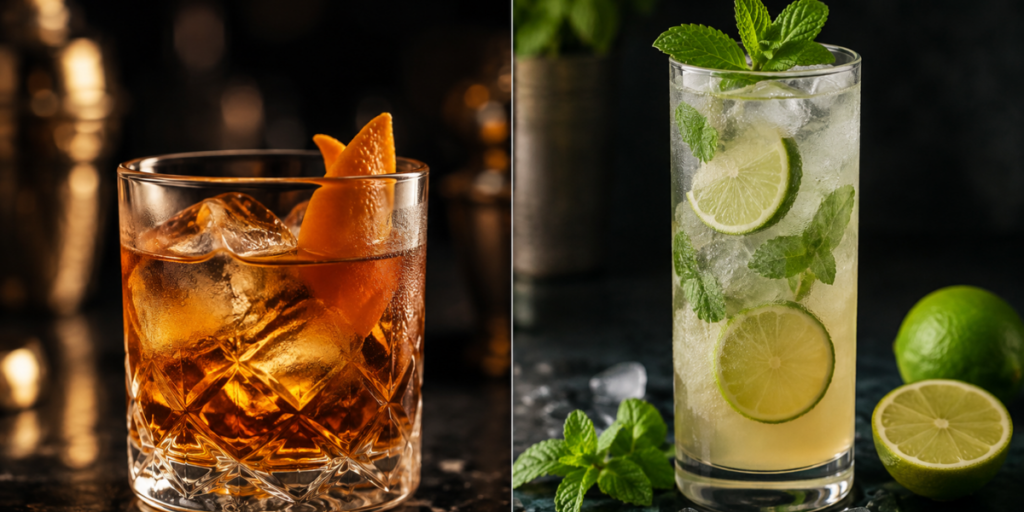 an image of cocktails and mocktails comparisation 